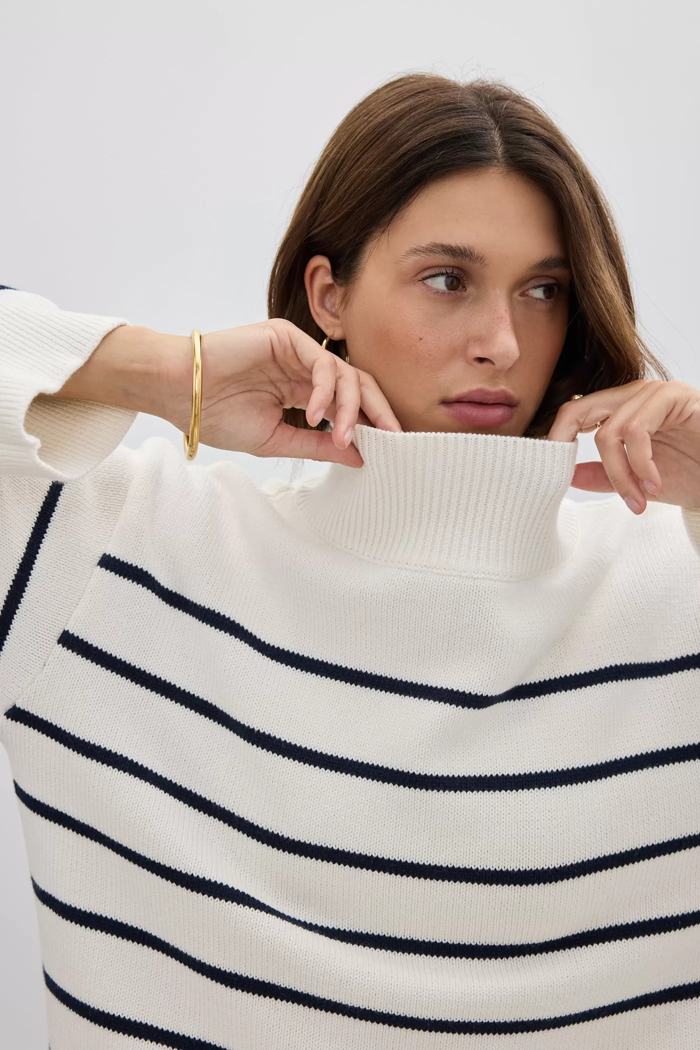 Joanie Turtle Neck Knit Sweater White And Navy^ORTC Clothing Co Online